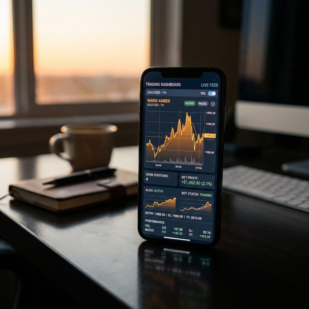 Tableau de bord de la plateforme de trading crypto IA Lumiant Quant sur mobile